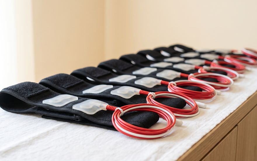 Fajas de electroestimulación con electrodos y cables ordenados